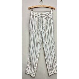 By Anthropologie Womens Linen Pants Size 2 Tan White Striped Seashore
